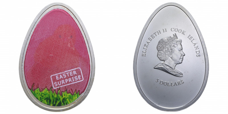 COOK ISLANDS ELISABETTA II 5 DOLLARI UOVO AG. 25,10 GR. FDC