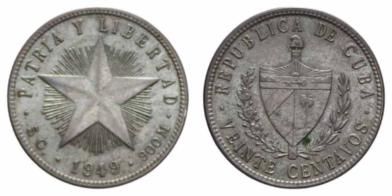 CUBA 20 CENTAVOS 1949 AG. 5,04 GR. SPL