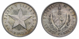 CUBA 20 CENTAVOS 1949 AG. 5,11 GR. qFDC