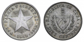 CUBA 10 CENTAVOS 1949 AG. 2,49 GR. SPL-FDC