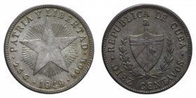 CUBA 10 CENTAVOS 1949 AG. 2,49 GR. qFDC (PATINATA)