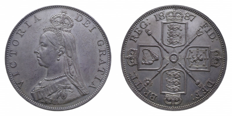 ENGLAND VICTORIA DOUBLE FLORI 1887 AG. 23,61 GR. SPL-FDC (PATINATA)