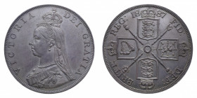 ENGLAND VICTORIA DOUBLE FLORI 1887 AG. 23,61 GR. SPL-FDC (PATINATA)