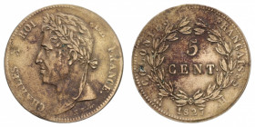 FRANCE COLONIE CHARLES X 5 CENT. 1827 H CU. 9,05 GR. BB+