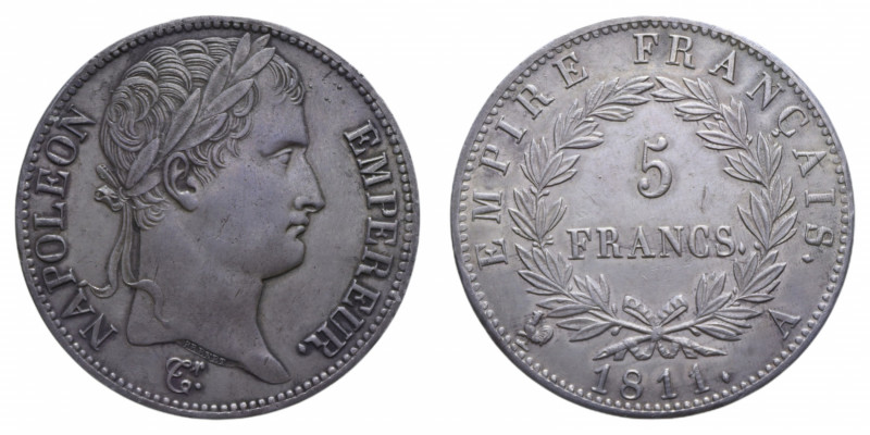 FRANCE NAPOLEONE 5 FRANCHI 1811 A AG. 24,94 GR. SPL-FDC (LEGGERI SEGNETTI)