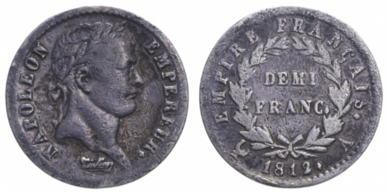 FRANCE NAPOLEONE IMPERATORE DEMI FRANC 1812 A AG. 2,44 GR. qBB