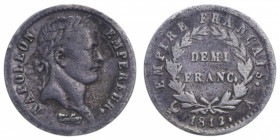 FRANCE NAPOLEONE IMPERATORE DEMI FRANC 1812 A AG. 2,44 GR. qBB