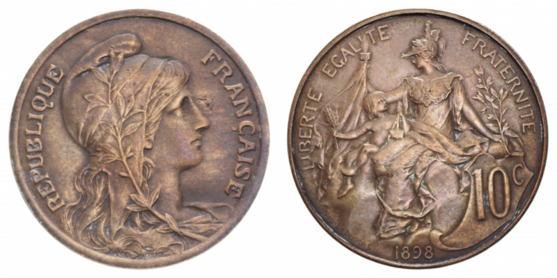 FRANCE REPUBBLICA 10 CENT. 1898 CU. 10,12 GR. qSPL