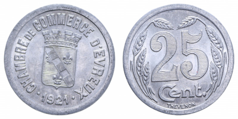 FRANCE MONETAZIONE DI EMERGENZA EVREUX 25 CENT. 1921 IT. 2,03 GR. SPL-FDC
