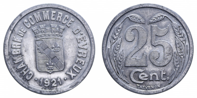 FRANCE MONETAZIONE DI EMERGENZA EVREUX 25 CENT. 1921 IT. 2,09 GR. SPL