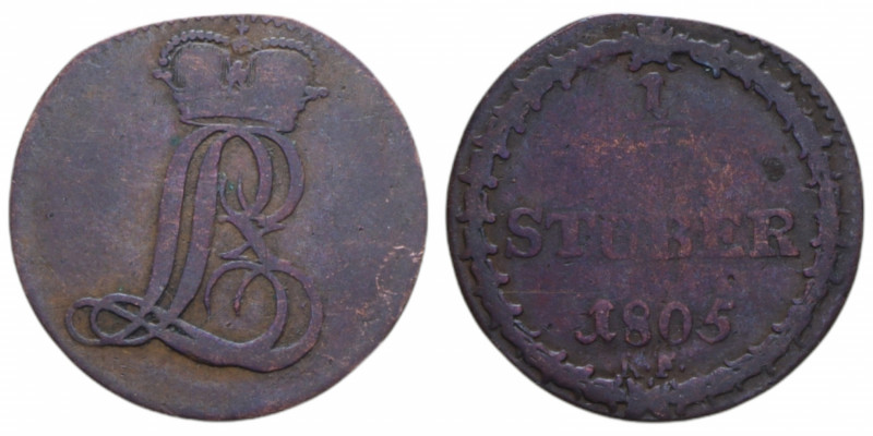 GERMANY HESSEN 1/2 STUBER 1805 CU. 1,98 GR. MB+