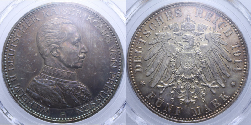 GERMANY PRUSSIA WILHELM II 5 MARK 1914 A AG. MS63 (SIGILLATA PCGS 289952.63/3710...