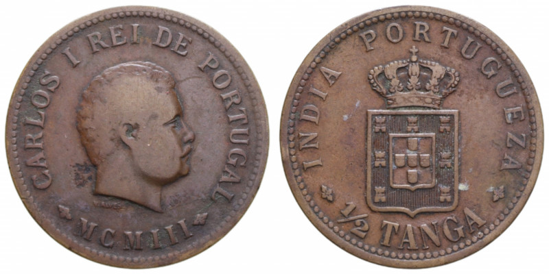 INDIA PORTUGUESE CARLOS I 1/2 TANGA 1903 CU. 12,34 qBB/BB