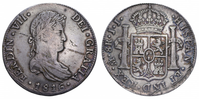 MEXICO FERDINANDO VII 8 REALES 1816 JJ AG. 26,95 GR. BB/BB+