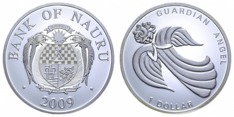 NAURU 1 DOLLAR 2009 GUARDIAN ANGEL AG. 26,07 GR. PROOF