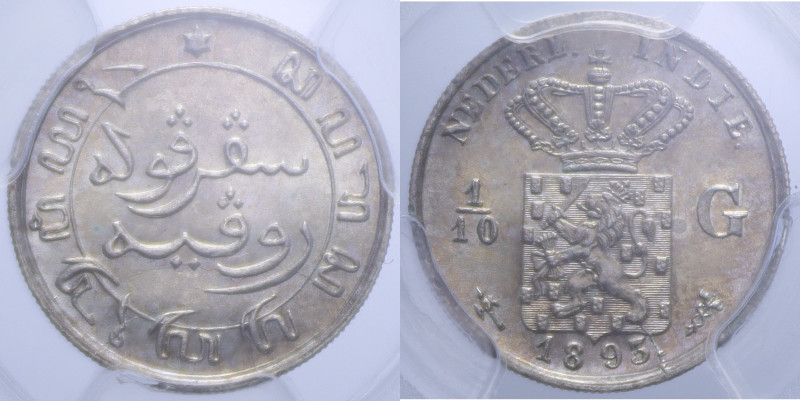 NETHERLAND EAST INDIES 1/10 GULDEN UTRECHT 1893 AG. MS66 (SIGILLATA PCGS 351485....