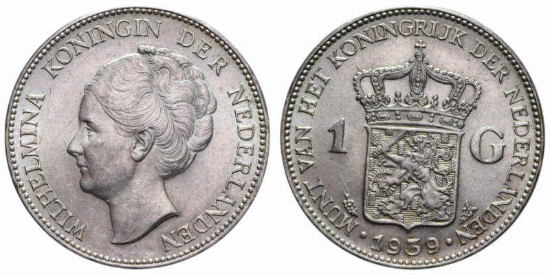 NETHERLANDS WILHELMINA 1 GULDEN 1939 AG. 10 GR. SPL-FDC