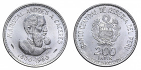PERU' 200 INTIS 1986 MARSHAL CACERES AG. 22,05 GR. FDC