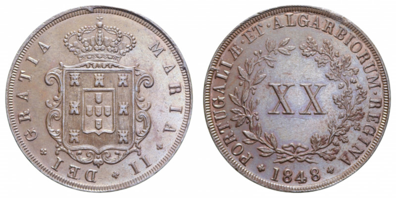 PORTUGAL MARIA II 20 REIS 1848 CU. 25,67 GR. SPL-FDC