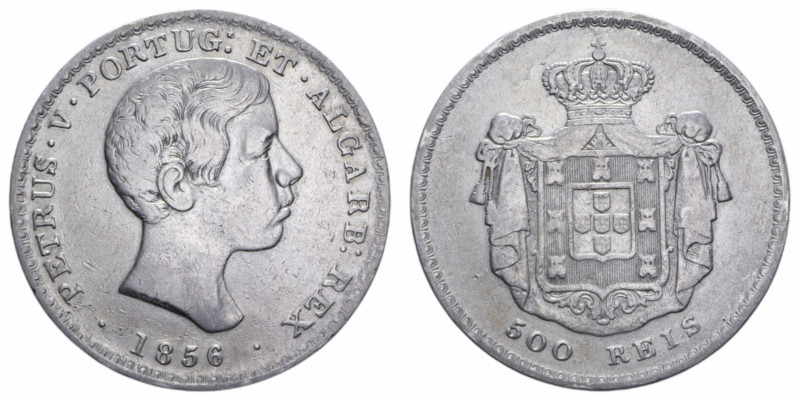 PORTUGAL PETRUS V 500 REIS 1856 AG. 12,33 GR. BB