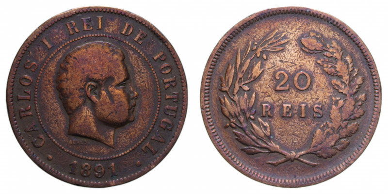 PORTUGAL CARLOS I 20 REIS 1891 CU. 11,40 GR. BB
