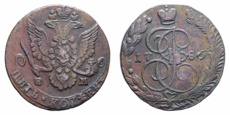 RUSSIA CATERINA II 5 KOPEKI 1786 CU. 46,88 GR. BB+