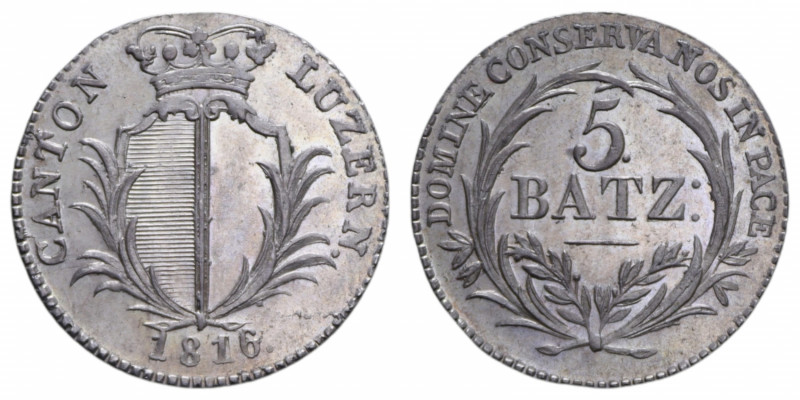 SWISS LUCERNA 5 BATZEN 1816 AG. 4,35 GR. SPL-FDC