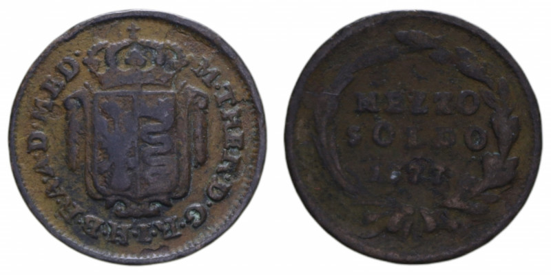 MILANO MARIA TERESA (1777-1780) 1/2 SOLDO 1777 MIR. 441 CU. 3,20 GR. MB-BB