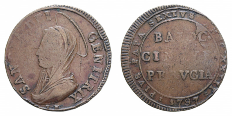 PERUGIA PIO VI (1775-1799) 5 BAIOCCHI 1797 MADONNINA CU. 17,54 GR. qBB