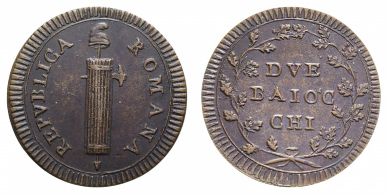 PRIMA REPUBBLICA ROMANA (1798-1799) ROMA 2 BAIOCCHI 11° TIPO RR CU. 19,45 GR. SP...