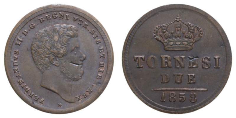 REGNO DELLE DUE SICILIE FERDINANDO II (1830-1859) 2 TORNESI 1858 CU. 6 GR. SPL (...