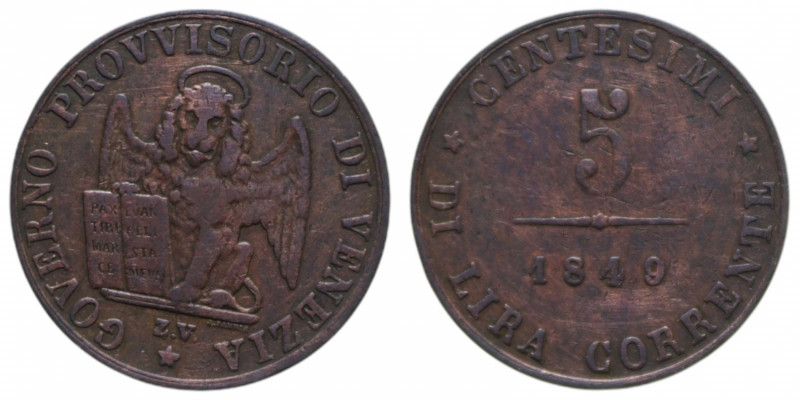 GOVERNO PROVVISORIO DI VENEZIA (1848-1849) 5 CENT. 1849 CU. 5,21 GR. BB