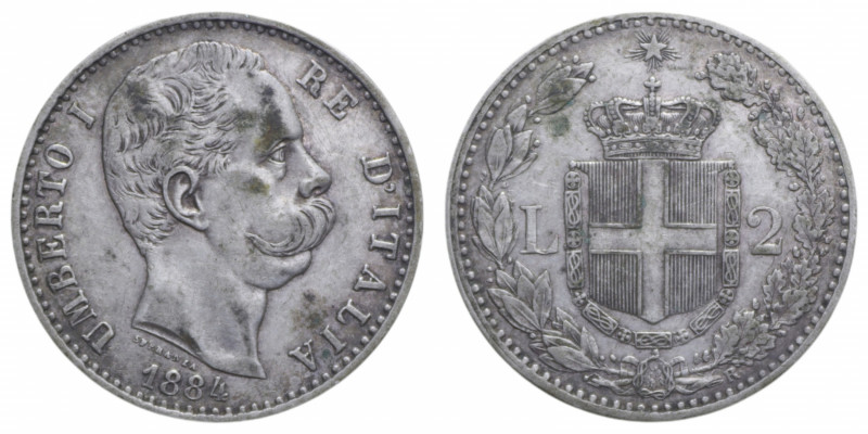 UMBERTO I (1878-1900) 2 LIRE 1884 ROMA AG. 9,96 GR. BB/BB+