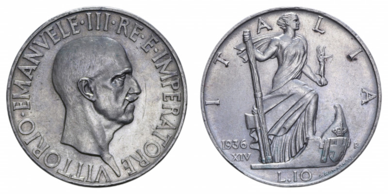 VITT. EMANUELE III (1900-1943) 10 LIRE 1936 IMPERO AG. 10,04 GR. qSPL (SEGNETTI)