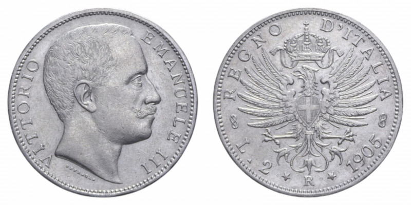 VITT. EMANUELE III (1900-1943) 2 LIRE 1905 AQUILA SABAUDA AG. 9,98 GR. BB-SPL