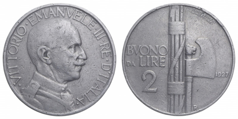 VITT. EMANUELE III (1900-1943) BUONO 2 LIRE 1927 FASCIO RR NI. 9,86 GR. BB