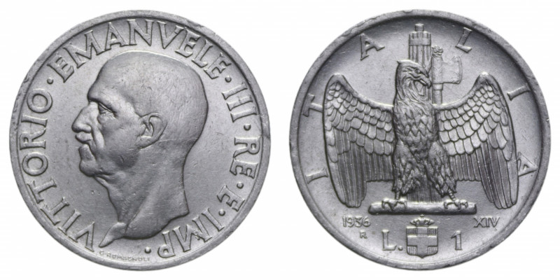 VITT. EMANUELE III (1900-1943) 1 LIRA 1936 IMPERO R NI. 8,04 GR. BB/BB-SPL