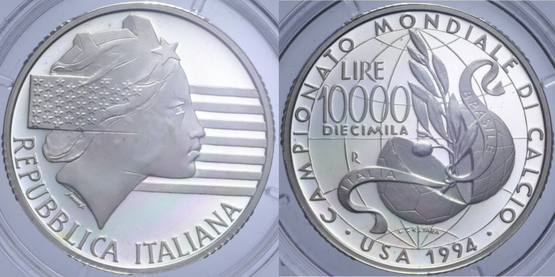 10000 LIRE 1994 MONDIALI CALCIO USA 94' AG. 22 GR. PROOF (IN COFANETTO)