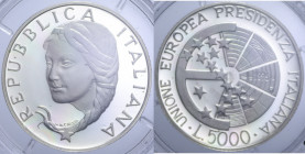 5000 LIRE 1996 PRESIDENZA ITALIANA UE AG. 18 GR. PROOF (IN COFANETTO)