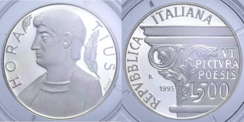 500 LIRE 1993 ORAZIO AG. 15 GR. PROOF (IN COFANETTO)