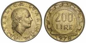 200 LIRE 1978 LAVORO VARIANTE TESTA PELATA R BA. 5 GR. qFDC
