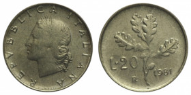 20 LIRE 1981 RAMO DI QUERCIA VAR. TESTA PELATA NC BA.3,65 GR. qFDC
