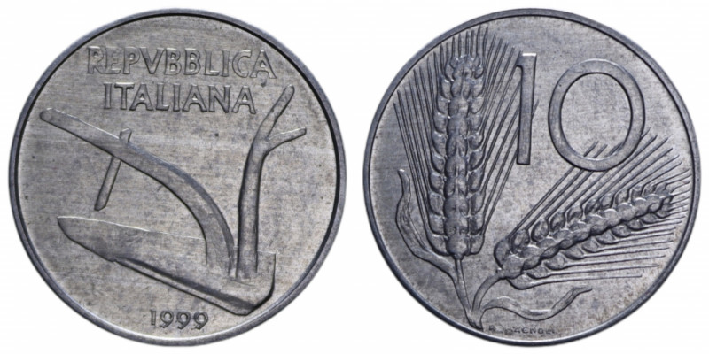 10 LIRE 1999 SPIGHE VARIANTE SENZA SEGNO ZECCA IT. 1,59 GR. FDC