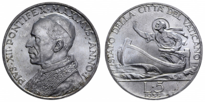 PIO XII (1939-1958) 5 LIRE 1939 AG. 5,02 GR. FDC