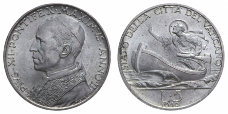 PIO XII (1939-1958) 5 LIRE 1940 AG. 5 GR. FDC