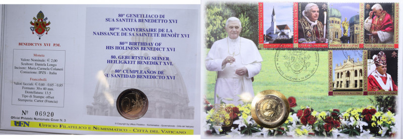 BENEDETTO XVI (2005-2013) 2 EURO 2007 80° GENETLIACO DI SUA SANTITA' FDC (BUSTA ...