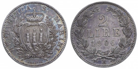 VECCHIA MONETAZIONE 2 LIRE 1906 R AG. 10,03 GR. BB-SPL