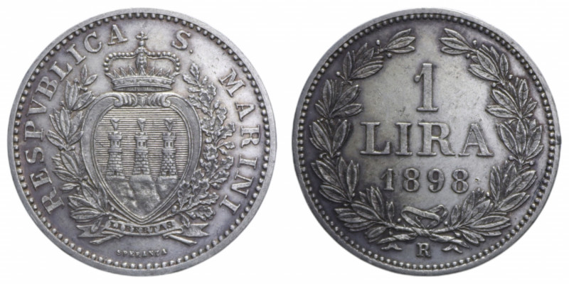 VECCHIA MONETAZIONE 1 LIRA 1898 R AG. 5,01 GR. BB-SPL