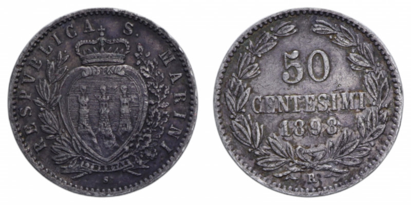 VECCHIA MONETAZIONE 50 CENT. 1898 AG. 2,46 GR. BB-SPL