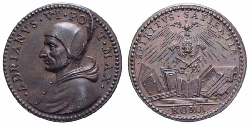 MEDAGLIA DI RESTITUZIONE ADRIANO VI GRANDE CULTURA DEL PAPA 1522 AE. 19,38 GR. 3...